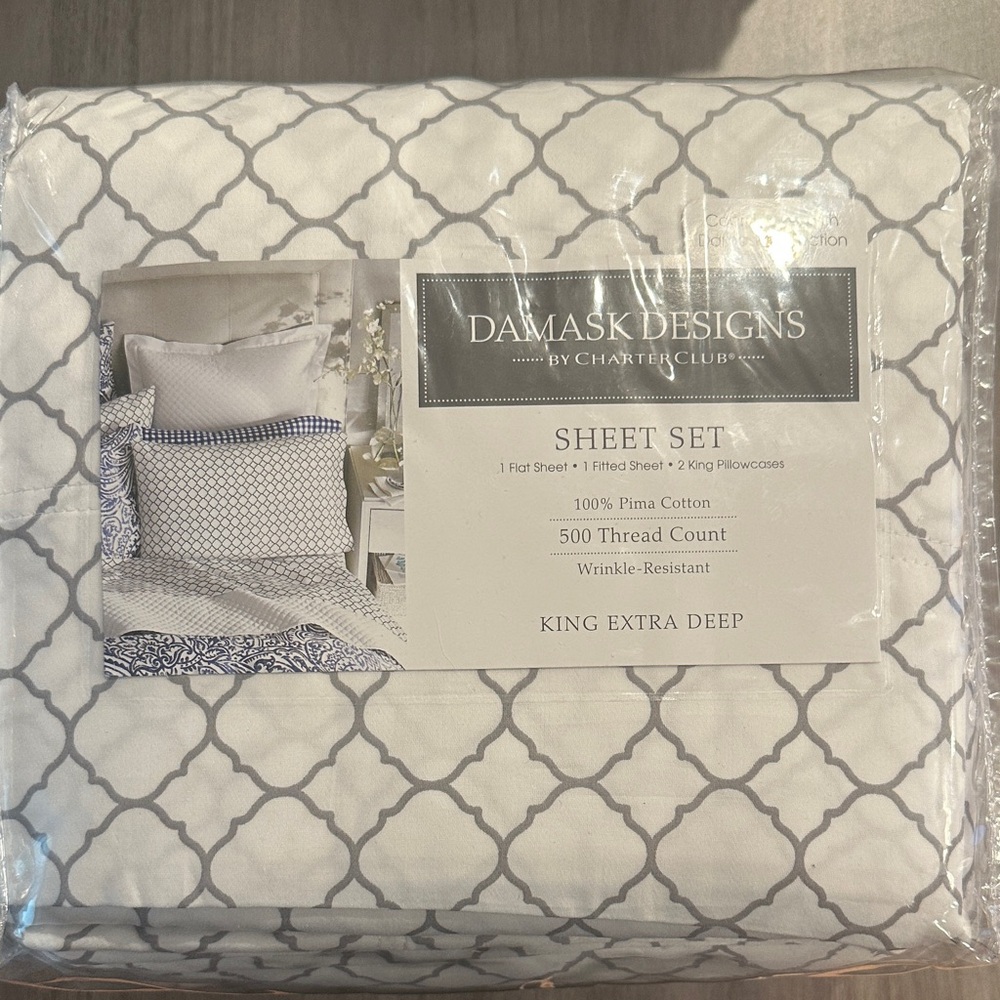 Charter Club Damask Designs Sheet Set - White and Gray